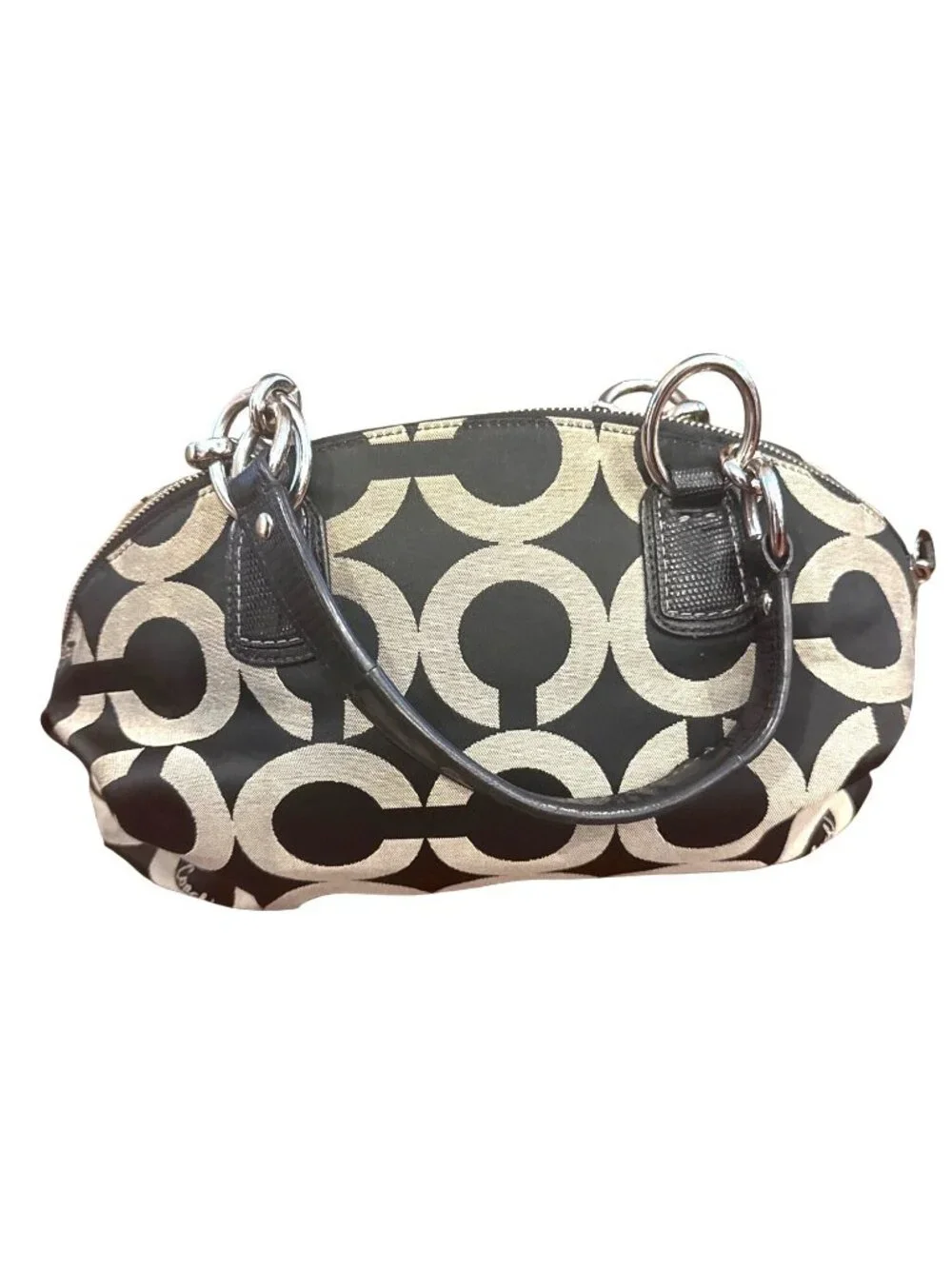 Coach Kristin 19329 Op Art Sateen Domed Satchel Black Cream Shoulder Bag Y2K